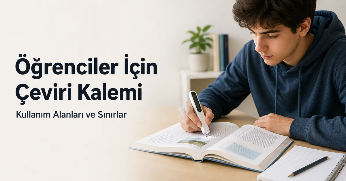 Lernende Person arbeitet mit einem Übersetzungsstift in einem Lehrbuch zur Unterstützung beim Lesen und Lernen.
