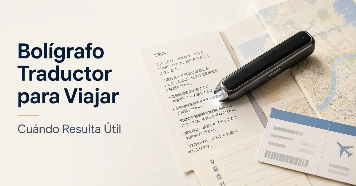 Caneta tradutora portátil usada com documentos de viagem e texto em outro idioma.